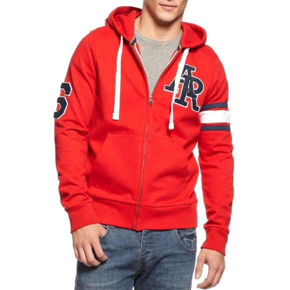 American Rag Men's Varsity Patch Red Hoodie Size L - Picture 1 of 8